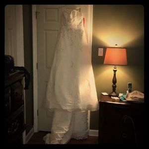 Never worn wedding dress with vail.